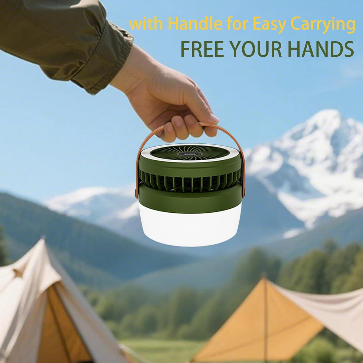 Camping Light with Fan, Portable Hanging Lamp for Tent, IPX4 Waterproof, 4 Mode Light Camping Lantern and 3 -Speed Quiet Fan,USB & Auxiliary Solar Charging,for Camping/College Dorm (Army Green)