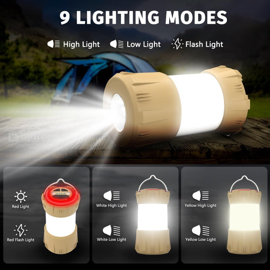 LED Camping Lantern Rechargeable, 9 Light Modes, IP44 Waterproof & Dustproof Camping Light, Perfect Lantern Flashlight for Camping