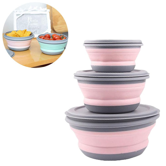 3Pcs Folding Camping Bowl Set Portable Silicone Kitchen Containers for Travel Outdoor Camping