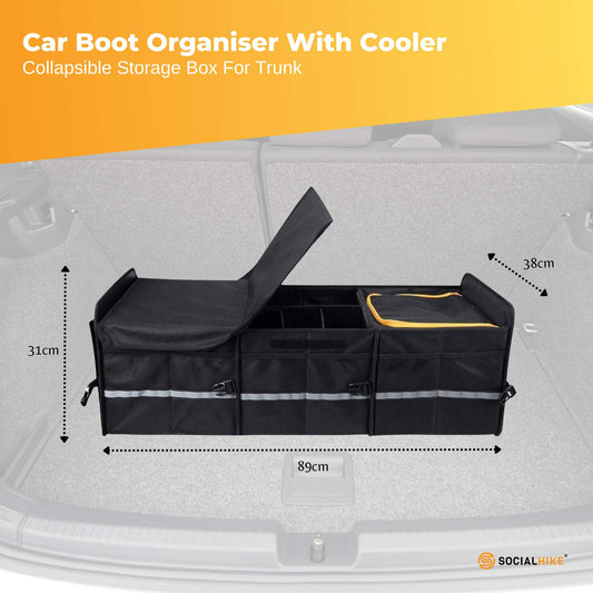 Social Hike Car Boot Organiser With Cooler - Collapsible Storage Box For Trunk