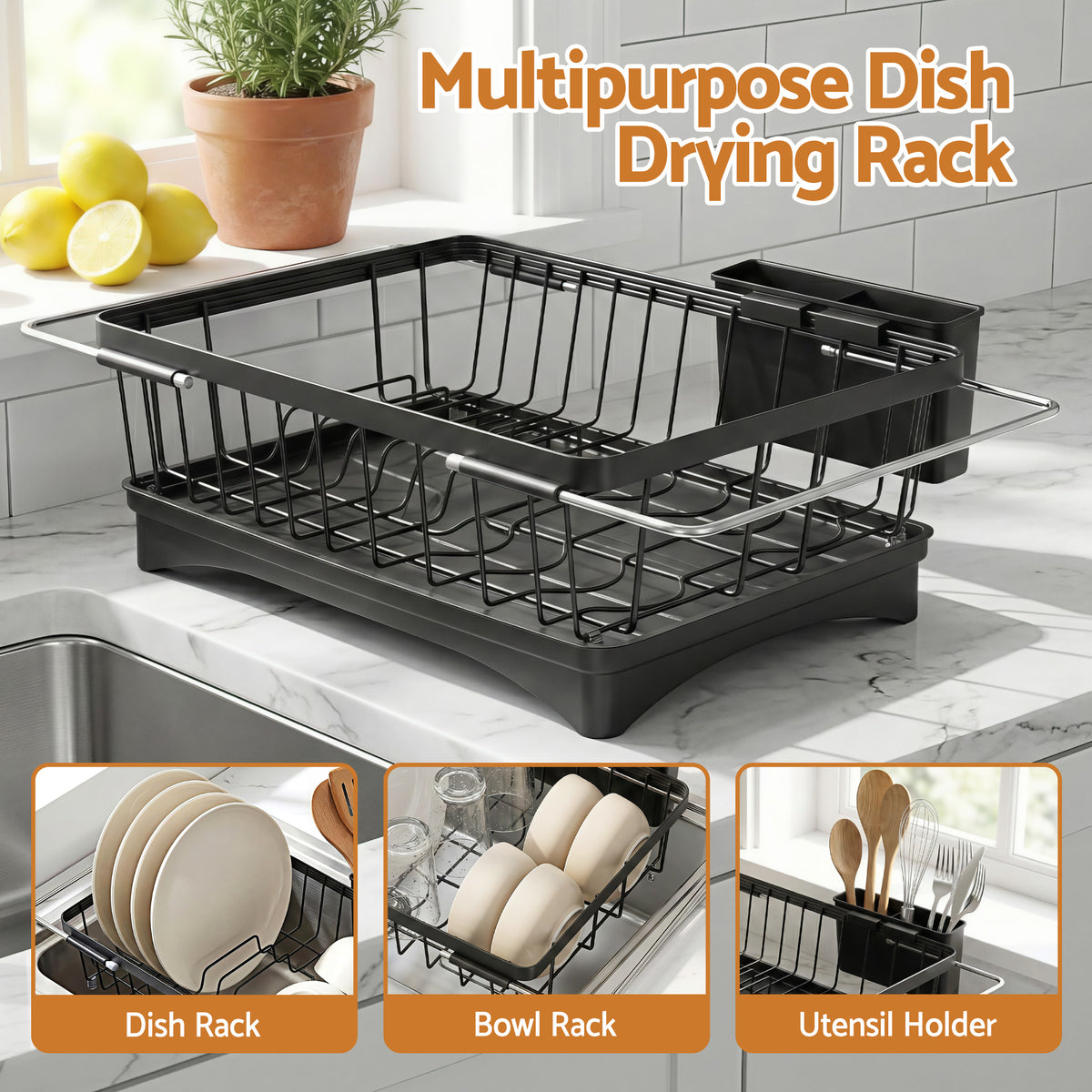 Cefito Dish Drying Rack for Kitchen Storage Organisation Kitchen Sink Organiser Dish Drainer