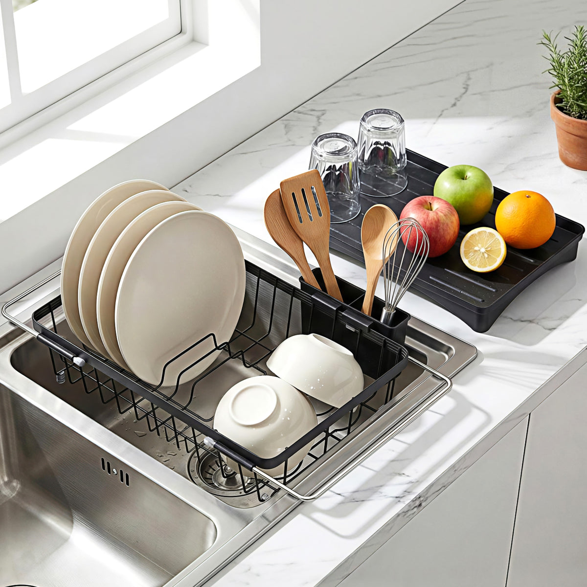 Cefito Dish Drying Rack for Kitchen Storage Organisation Kitchen Sink Organiser Dish Drainer