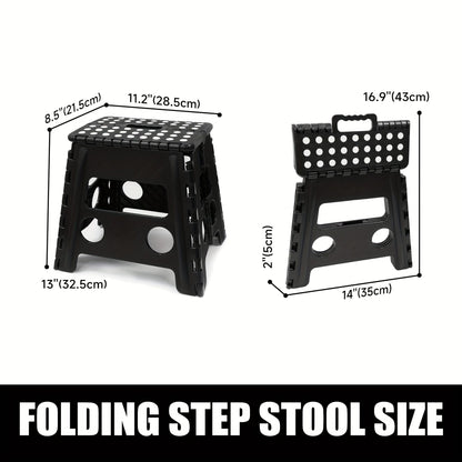 Black foldable camping stool, portable camping seat, lightweight outdoor furniture, durable stool for camping, compact camping gear
