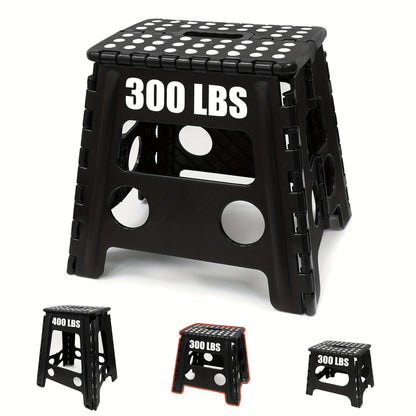 Black foldable camping stool, portable camping seat, lightweight outdoor furniture, durable stool for camping, compact camping gear
