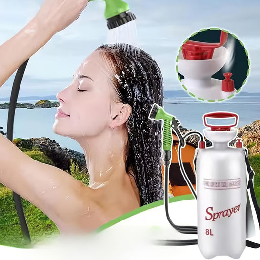 White Silver Gold portable camping shower, outdoor shower sprayer