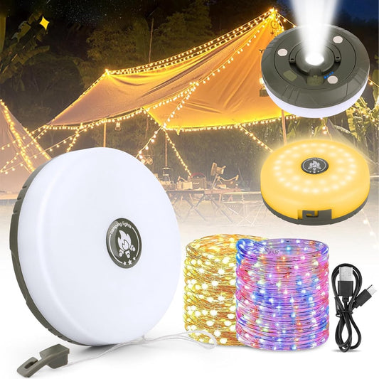 2-Piece Camping Light String 10 M - Warm Lights and Colored Light -