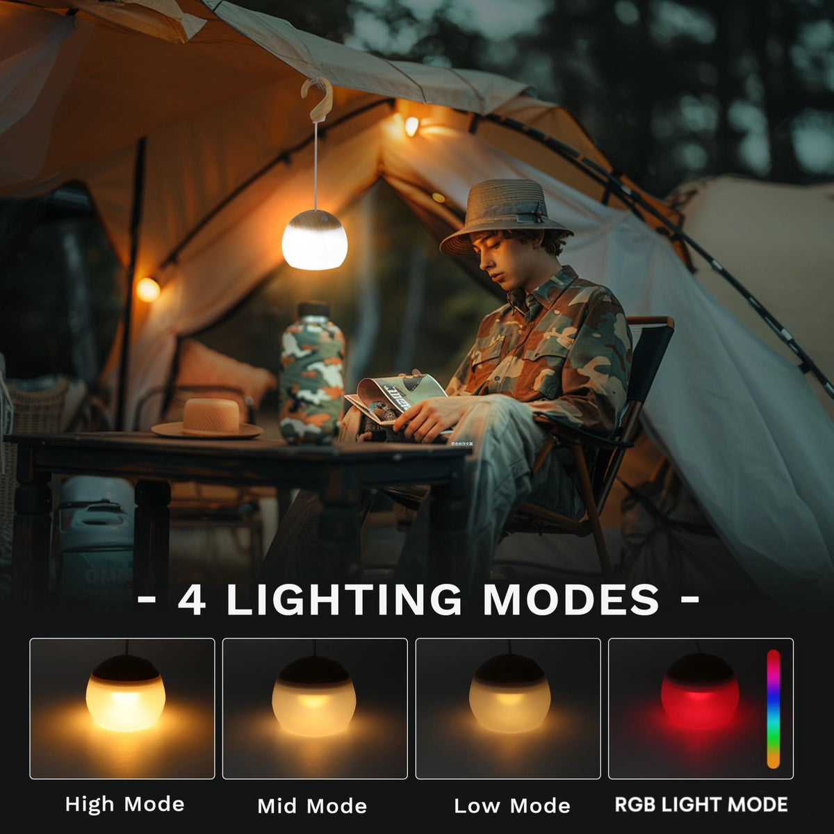 Camping Lantern, 4 Light Modes LED Camping Lantern