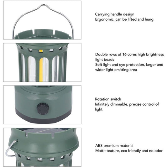 Professional Vintage Solar Camping Lantern, Rechargeable Waterproof