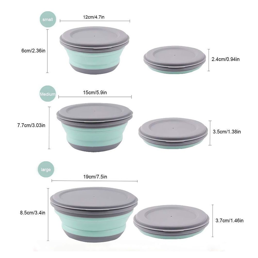 3Pcs Folding Camping Bowl Set Portable Silicone Kitchen Containers for Travel Outdoor Camping