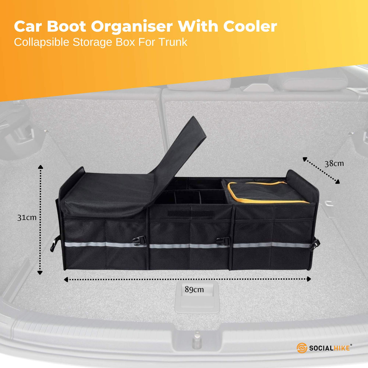 Social Hike Car Boot Organiser With Cooler - Collapsible Storage Box For Trunk