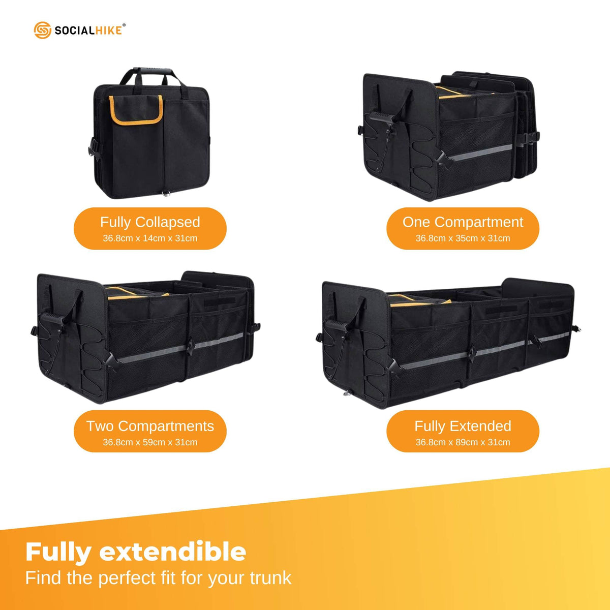 Social Hike Car Boot Organiser With Cooler - Collapsible Storage Box For Trunk