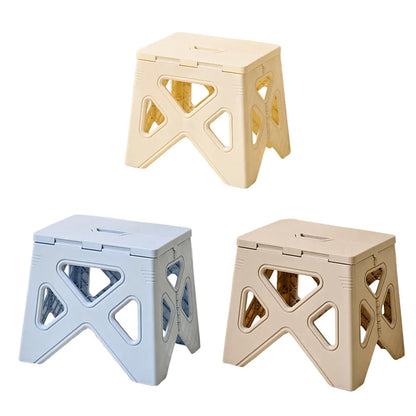 Portable Folding Plastic Stool Lightweight Step Chair for Outdoor Camping or Kitchen - White