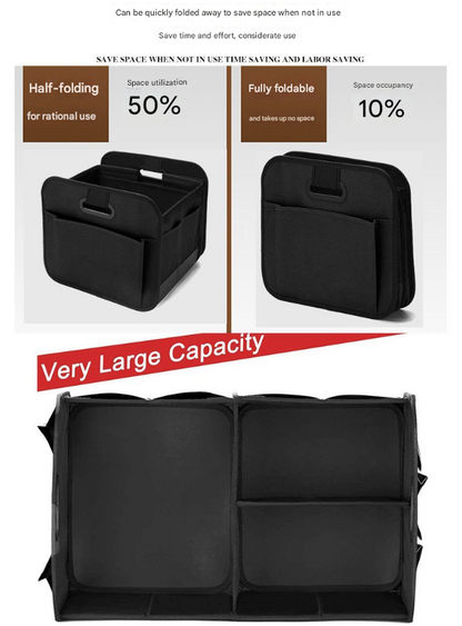 Grey and Black Heavy Duty Collapsible Car Boot Organiser - Large 65L Waterproof Trunk Storage Box with Compartments for SUV & Car
