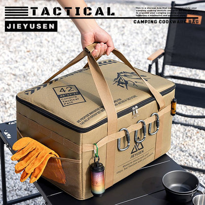 30L Collapsible Outdoor Tactical Organizer, Oxford Fabric Large Capacity Camping Gear Storage Bin with Waterproof PVC Base & Hanging Webbing for Picnic, Hiking, Camping & Kitchen Utensils, Black 38 x 26 x 30cm