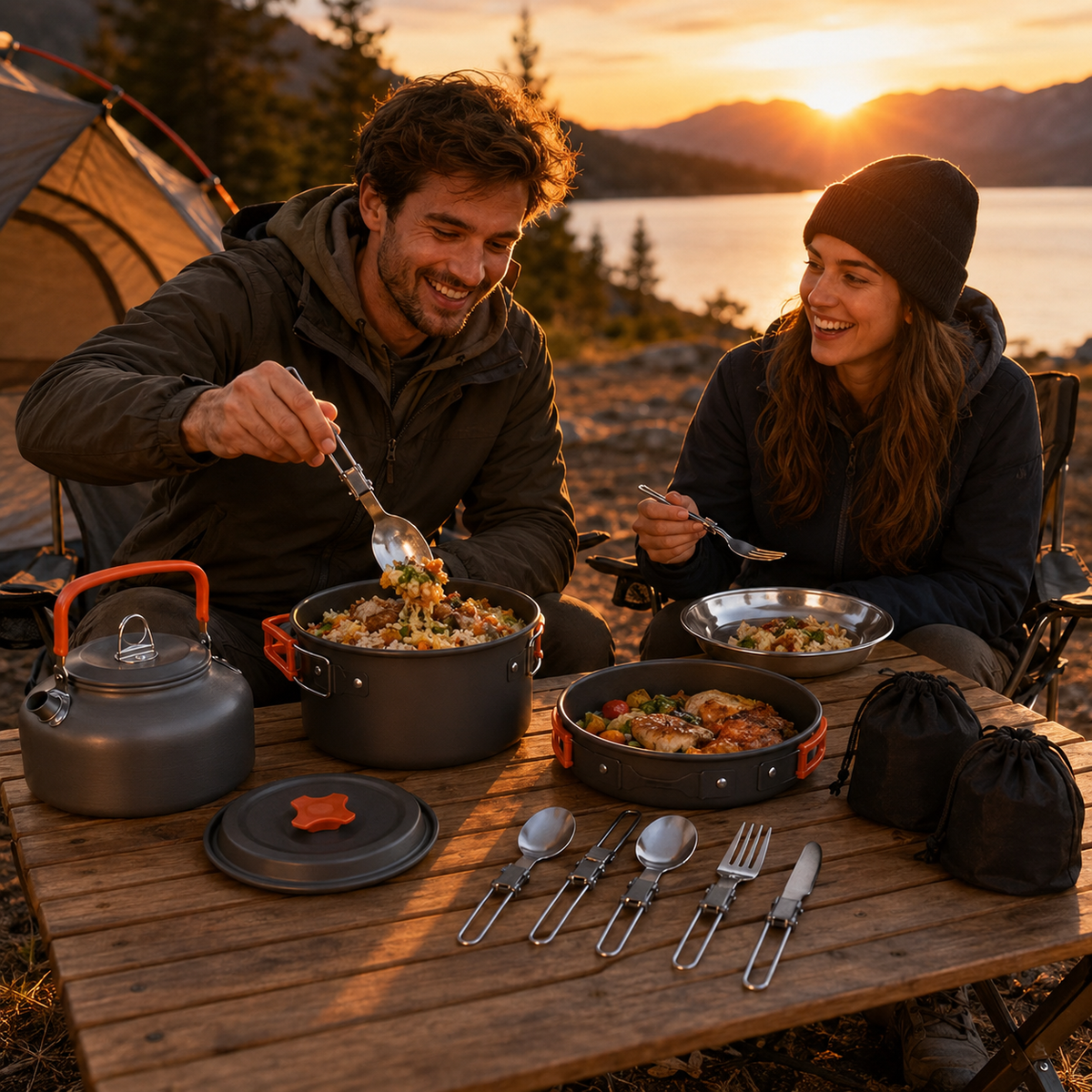 11PCS Orange Camping Cookware Set – Lightweight Aluminium Camping Pots