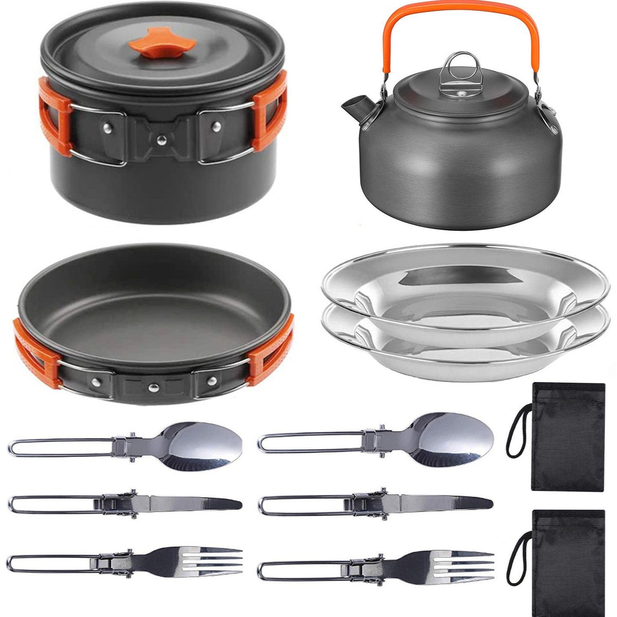 11PCS Orange Camping Cookware Set – Lightweight Aluminium Camping Pots