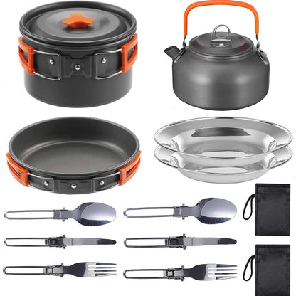 11PCS Orange Camping Cookware Set – Lightweight Aluminium Camping Pots