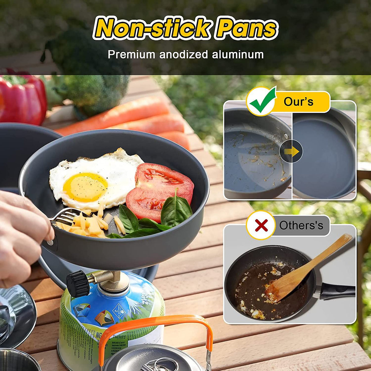 11PCS Black Camping Cookware Set – Lightweight Aluminium Camping Pots,