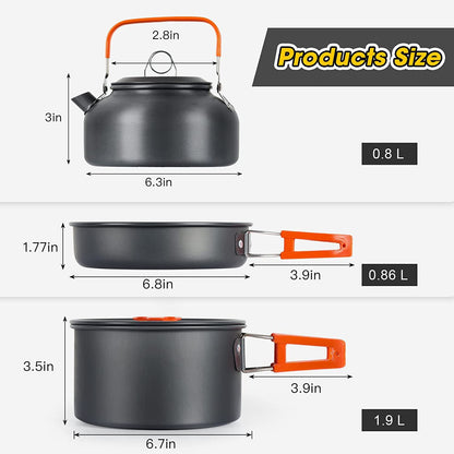 11PCS Black Camping Cookware Set – Lightweight Aluminium Camping Pots,