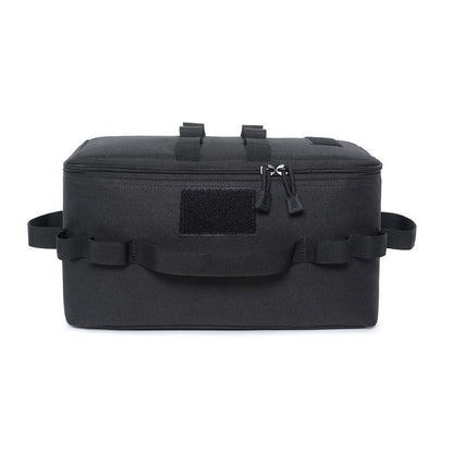 Black Camping Gear Storage Bag (34 x 17 x 19 cm) Portable Outdoor Organiser with Removable Dividers, Mesh Pocket and Carry Handles for Cookware and Picnic Gear