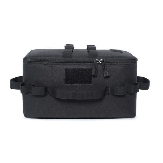 Black Camping Gear Storage Bag (34 x 17 x 19 cm) Portable Outdoor Organiser with Removable Dividers, Mesh Pocket and Carry Handles for Cookware and Picnic Gear
