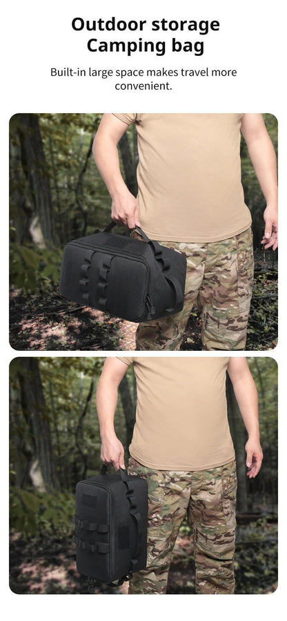 Army green Camping Gear Storage Bag (34 x 17 x 19 cm) Portable Outdoor Organiser with Removable Dividers, Mesh Pocket and Carry Handles for Cookware and Picnic Gear